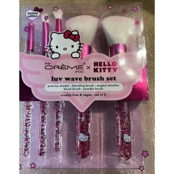 New Hello Kitty Luv Wave Set Of 5 Make Up Brush The Creme Shop Collection - Picture 1 of 8